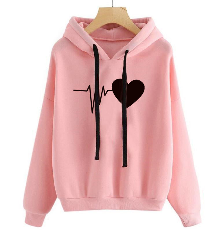 TJ Heart Print Streetwear Hoodies Women Sweatshirt Spring Autumn Long Sleeve Hoodie Clothes