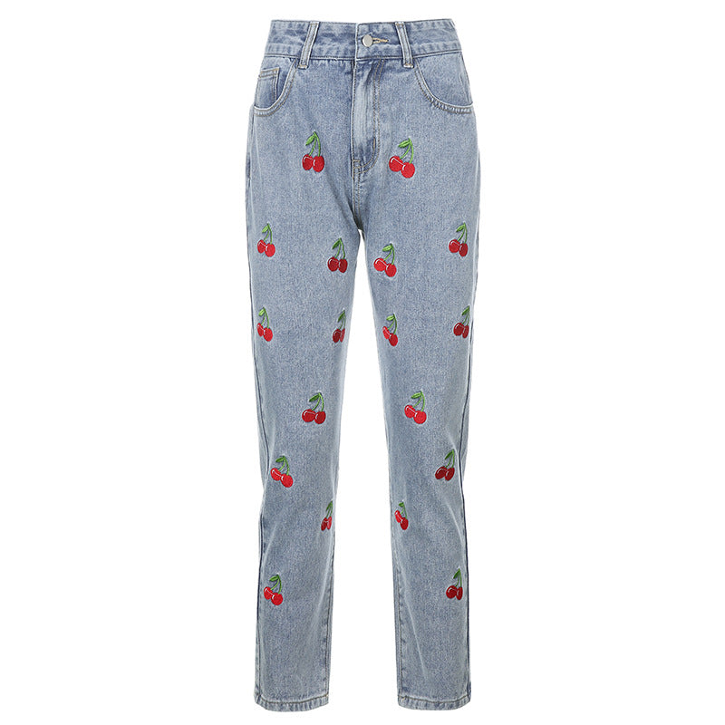 TJ Cherry Embroidered High-rise Slimming Pencil Jeans