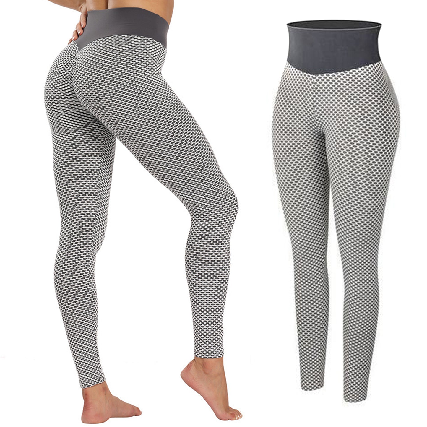 TJ TIK Tok Leggings Women Butt Lifting Workout Tights Plus Size Sports High Waist Yoga Pants Light Grey