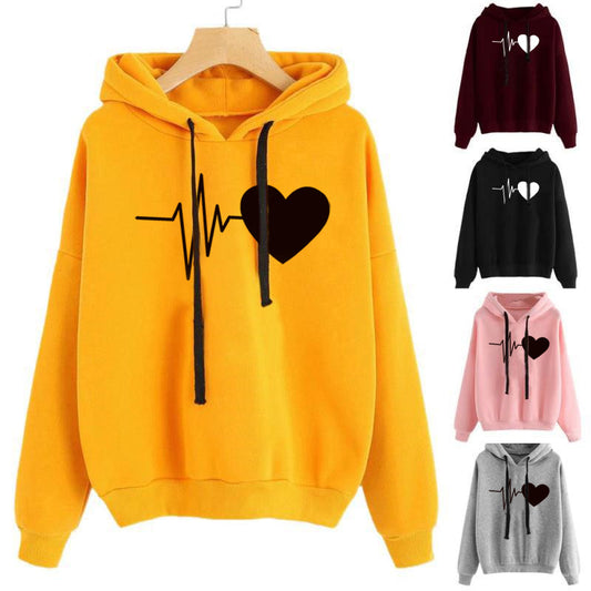 TJ Heart Print Streetwear Hoodies Women Sweatshirt Spring Autumn Long Sleeve Hoodie Clothes