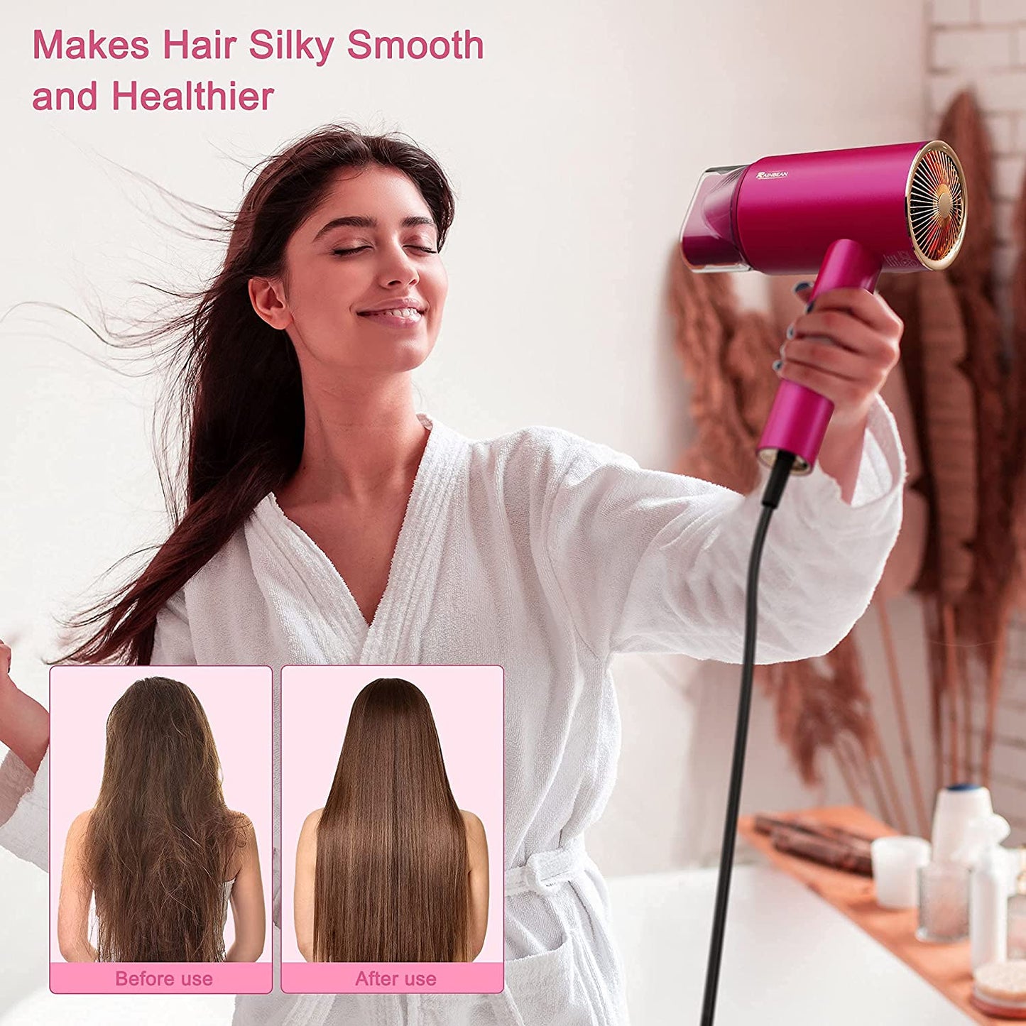 TJ Water Ionic Hair Dryer, 1800W Blow Dryer With Magnetic Nozzle 2 Speed And 3 Heat Settings Powerful Low Noise Fast Drying Travel Hair Dryer For Home Travel