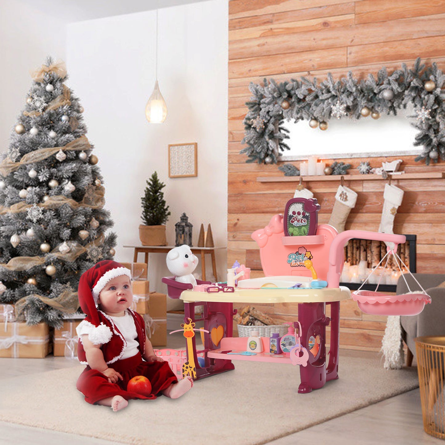 TJ Kids Pet Cat-care Set With Pet Cat With Light Music Pink Toys Playset