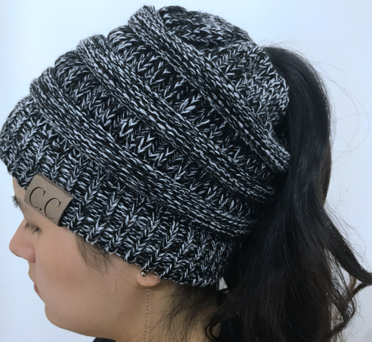 TJ High Bun Ponytail Beanie Hat Chunky Soft Stretch Cable Knit Warm Fuzzy Lined Skull Beanie Acrylic Hats Men And Women