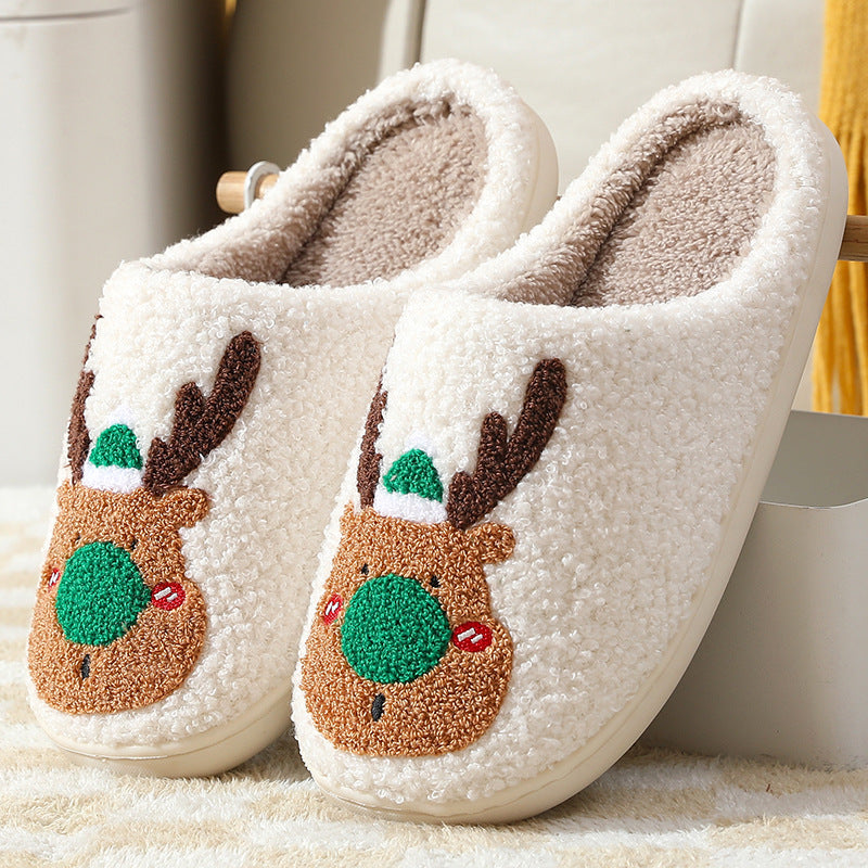 TJ Christmas Shoes Winter Home Slippers Elk Soft Cozy Bedroom Slipper Slip On House Shoes
