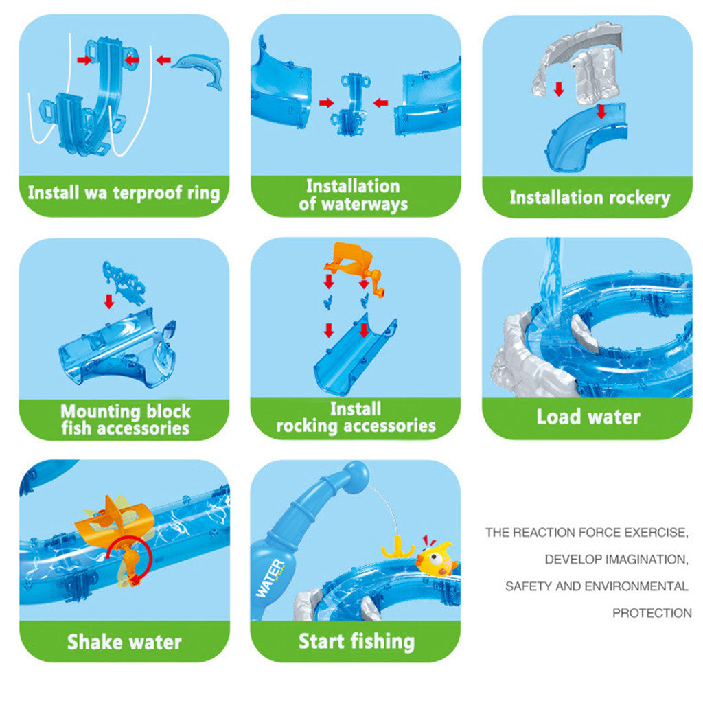 TJ DIY Assembly Track Fishing Game Waterway Park Floating Bath Water Toys
