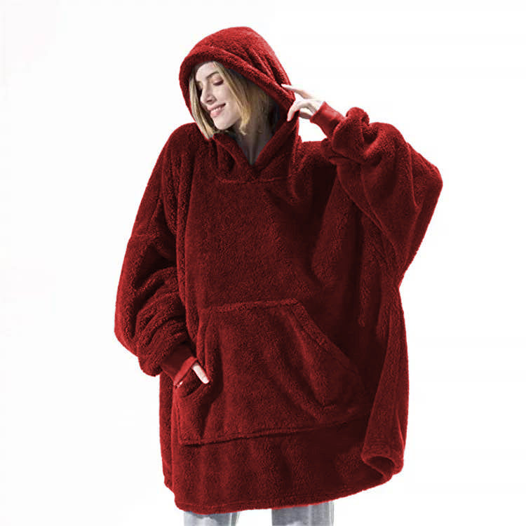 TJ Hoodie Sweatshirt With Big Pocket Tops Sweater Comfortable Loose Double-Sided Fleece Thicker Wearable Blanket