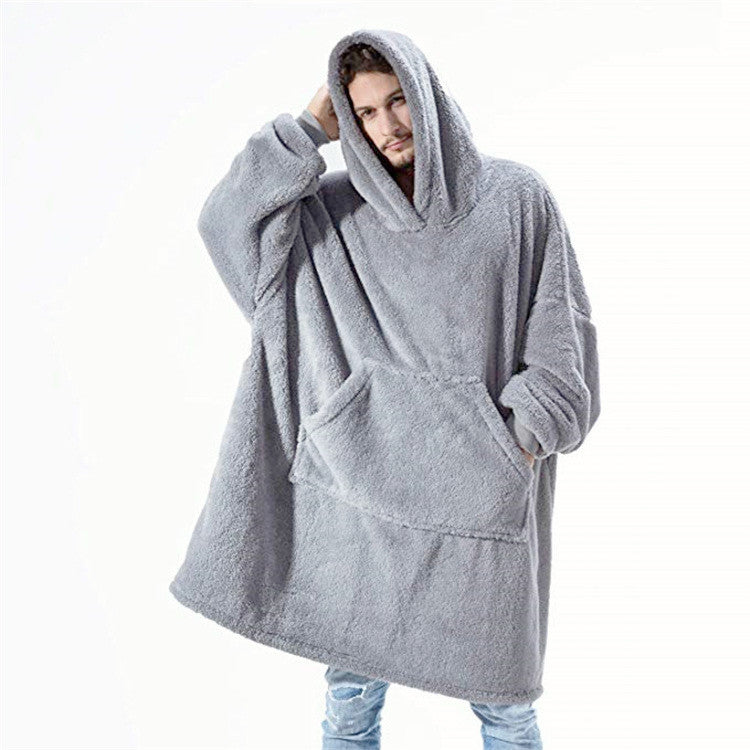 TJ Hoodie Sweatshirt With Big Pocket Tops Sweater Comfortable Loose Double-Sided Fleece Thicker Wearable Blanket