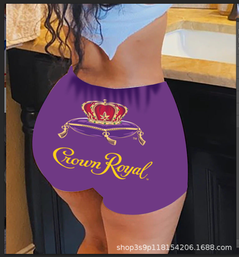 TJ Women's sexy women's tight shorts casual pattern printed shorts yoga pants