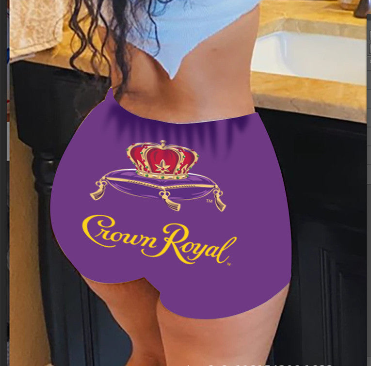 TJ Women's sexy women's tight shorts casual pattern printed shorts yoga pants