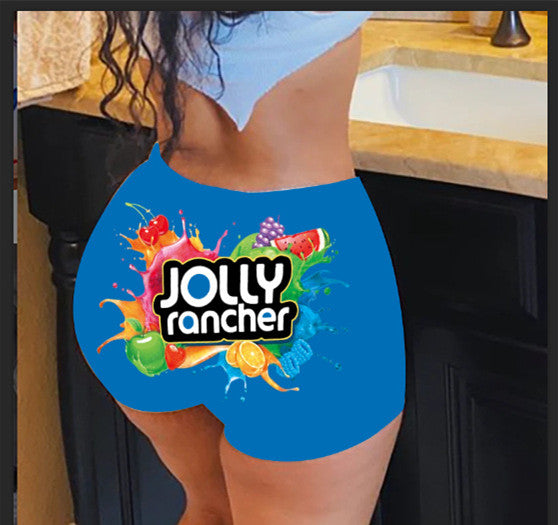 TJ Women's sexy women's tight shorts casual pattern printed shorts yoga pants