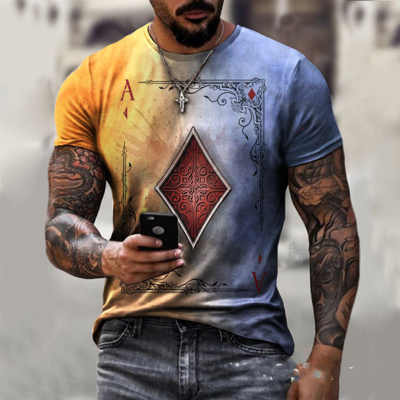 TJ Playing Card Printing Men's T-Shirt Top