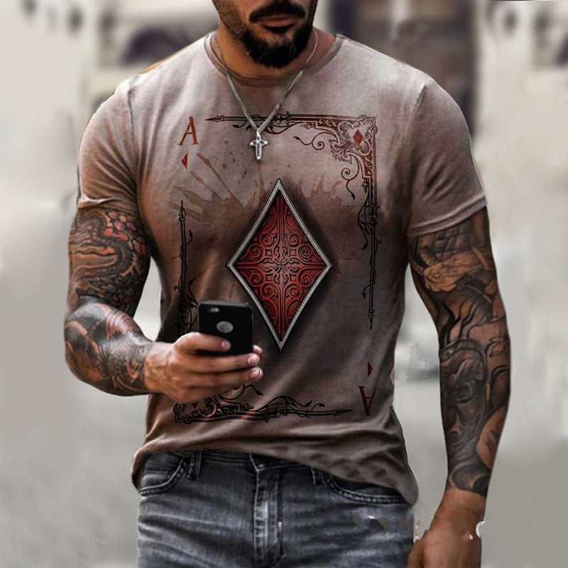 TJ Playing Card Printing Men's T-Shirt Top