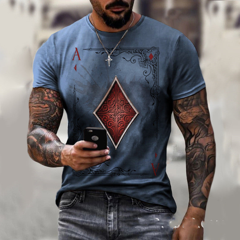 TJ Playing Card Printing Men's T-Shirt Top