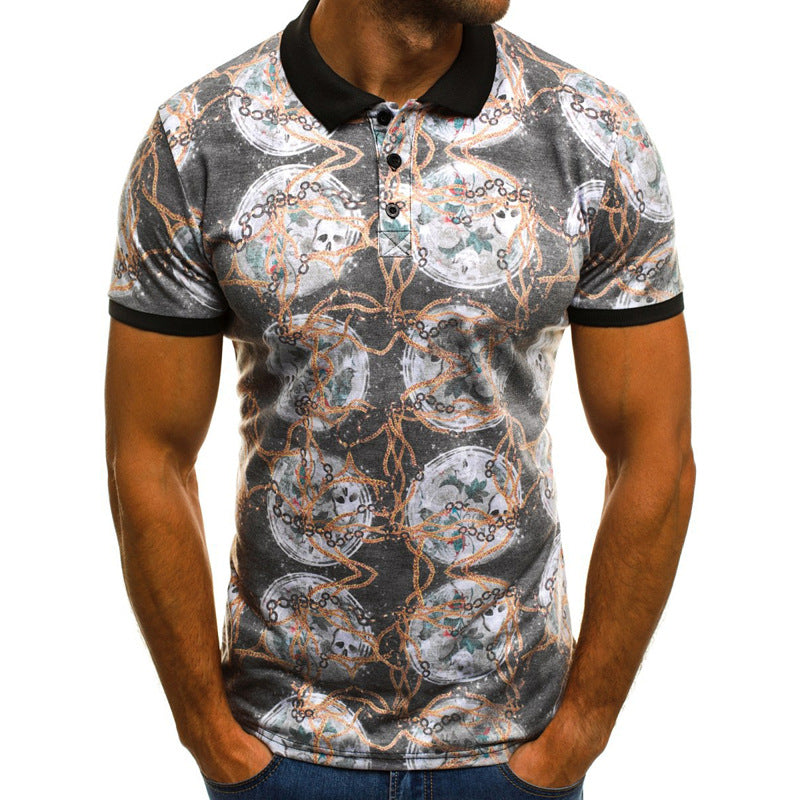 TJ Cross-Border Hot-Selling Men's POLO Shirt Sports Casual Top Mesh 3D Printing Quick-Drying European And American Large Size Slim Short Sleeve