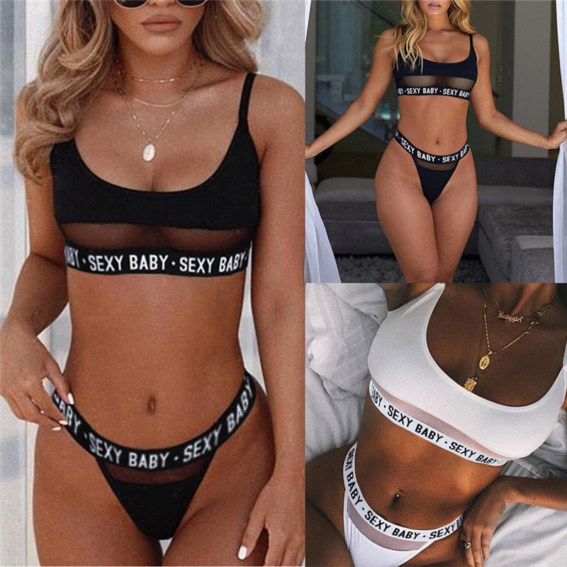 TJ Sexy openwork letters split bikini