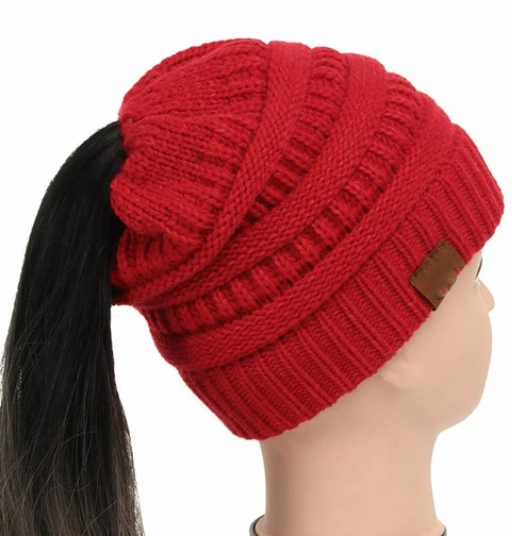 TJ High Bun Ponytail Beanie Hat Chunky Soft Stretch Cable Knit Warm Fuzzy Lined Skull Beanie Acrylic Hats Men And Women