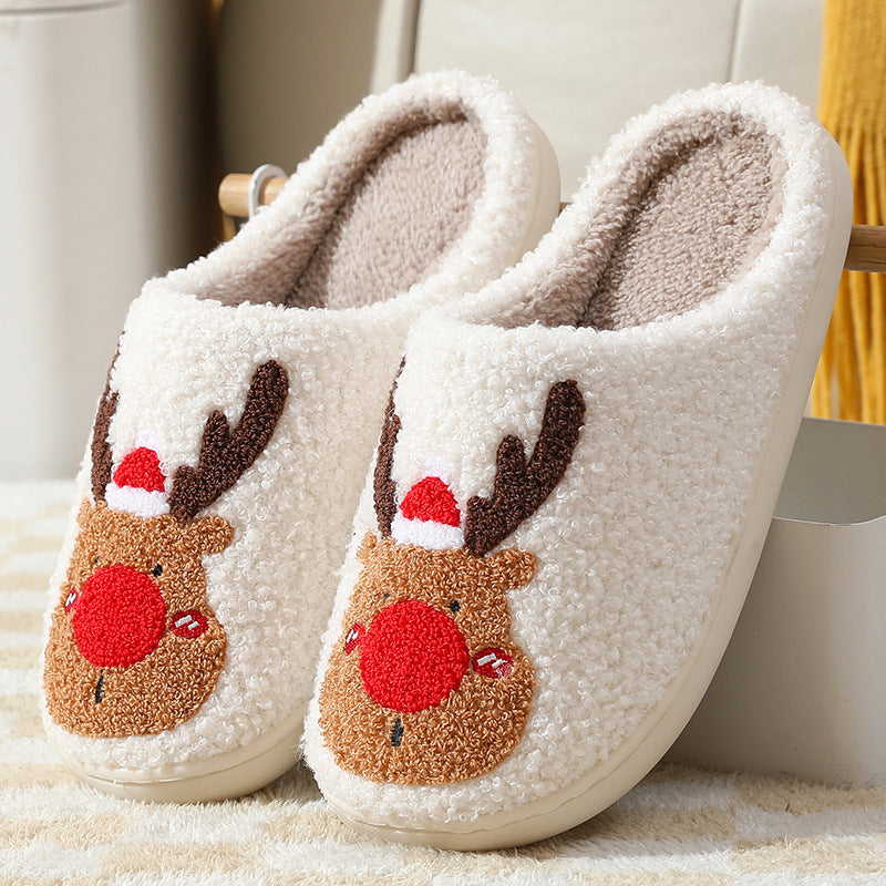 TJ Christmas Shoes Winter Home Slippers Elk Soft Cozy Bedroom Slipper Slip On House Shoes