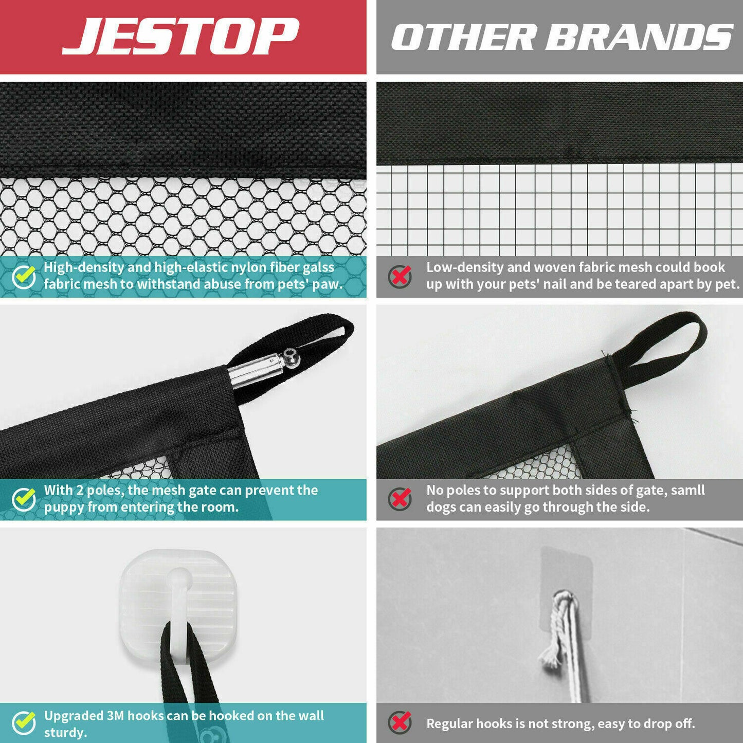 TJ Pets Dog Cat Baby Safety Gate Mesh Fence Magic Portable Guard Net Stairs Doors