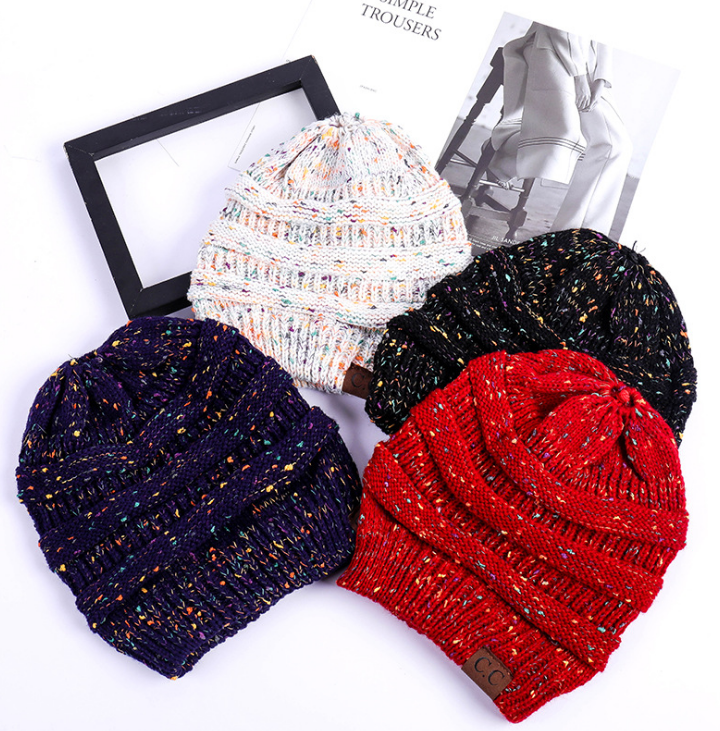 TJ High Bun Ponytail Beanie Hat Chunky Soft Stretch Cable Knit Warm Fuzzy Lined Skull Beanie Acrylic Hats Men And Women