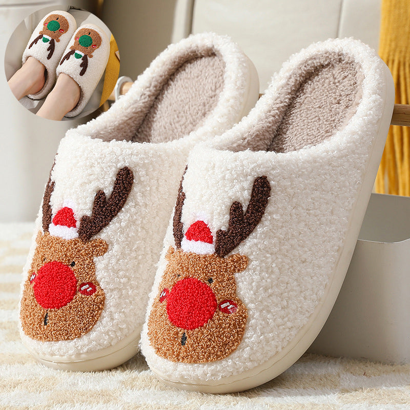 TJ Christmas Shoes Winter Home Slippers Elk Soft Cozy Bedroom Slipper Slip On House Shoes