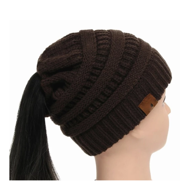 TJ High Bun Ponytail Beanie Hat Chunky Soft Stretch Cable Knit Warm Fuzzy Lined Skull Beanie Acrylic Hats Men And Women