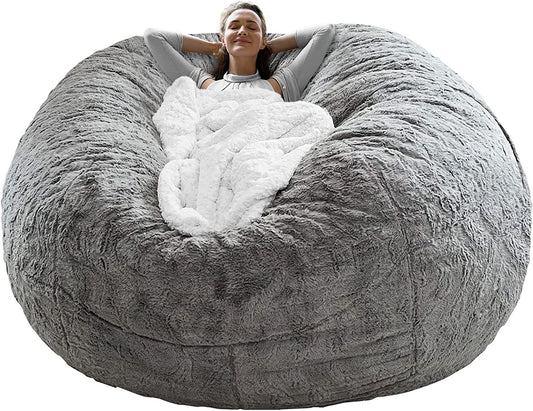 TJ Bean Bag Chair Coverit Was Only A Cover, Not A Full Bean Bag Chair Cushion, Big Round Soft Fluffy PV Velvet Sofa Bed Cover, Living Room Furniture, Lazy Sofa Bed Cover,5ft Light Grey