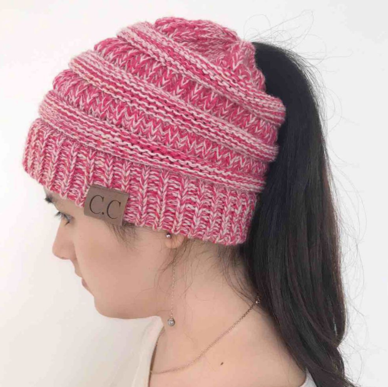 TJ High Bun Ponytail Beanie Hat Chunky Soft Stretch Cable Knit Warm Fuzzy Lined Skull Beanie Acrylic Hats Men And Women