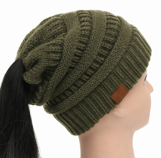 TJ High Bun Ponytail Beanie Hat Chunky Soft Stretch Cable Knit Warm Fuzzy Lined Skull Beanie Acrylic Hats Men And Women