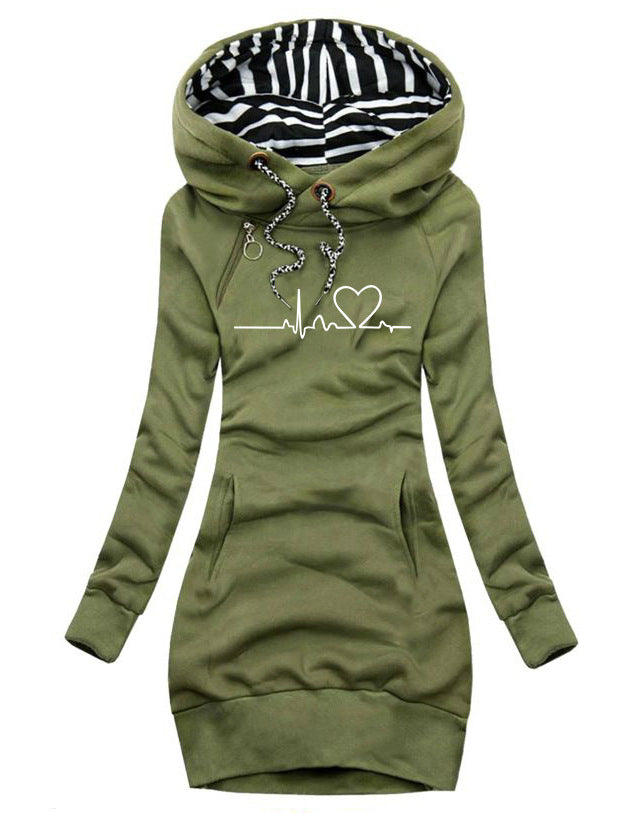 TJ Heart Print Long Clothes Women Hoodie Sweatshirt Pullover Tops