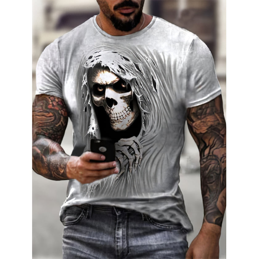 TJ Summer 3D Personality Skull Full-body Printing T-shirt Foreign Trade Men's Trend Short-sleeved
