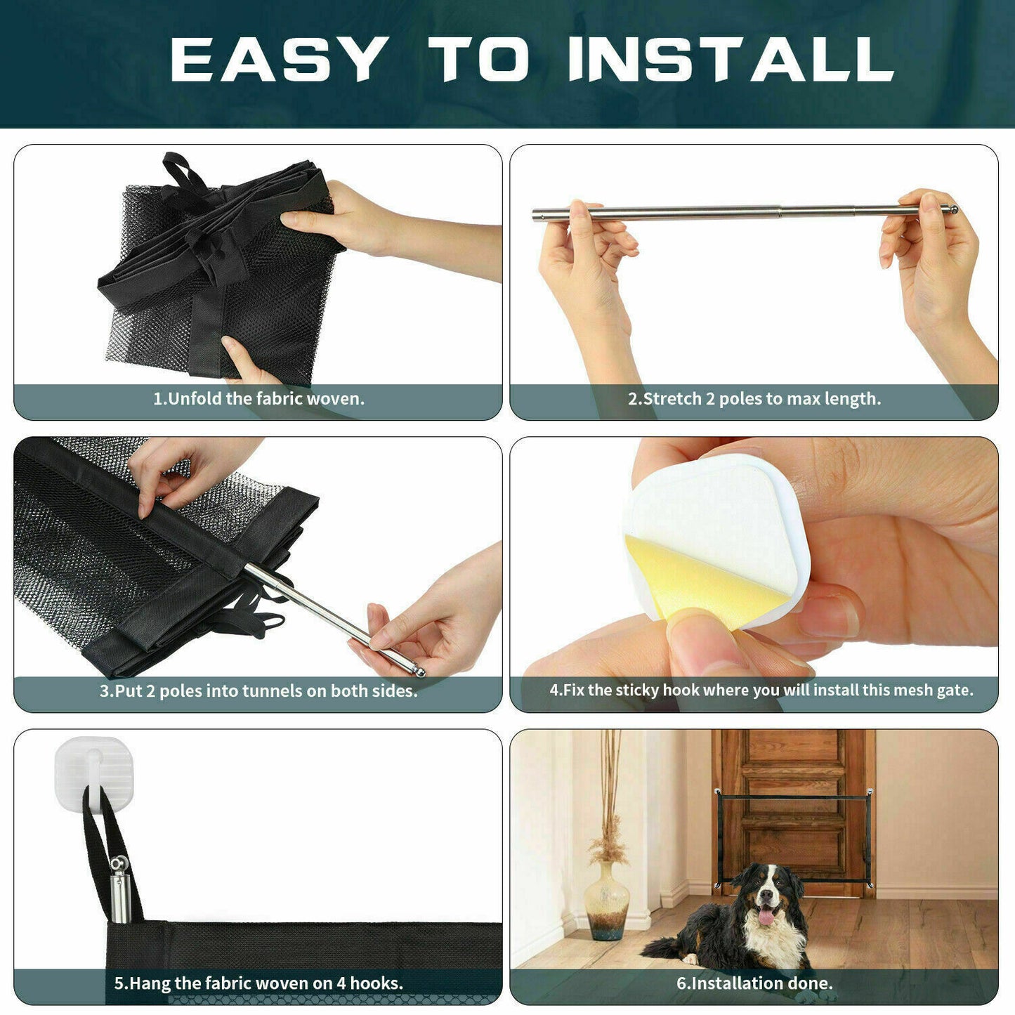 TJ Pets Dog Cat Baby Safety Gate Mesh Fence Magic Portable Guard Net Stairs Doors