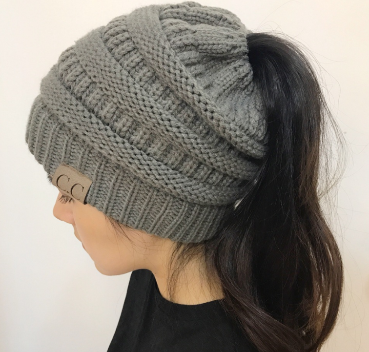 TJ High Bun Ponytail Beanie Hat Chunky Soft Stretch Cable Knit Warm Fuzzy Lined Skull Beanie Acrylic Hats Men And Women