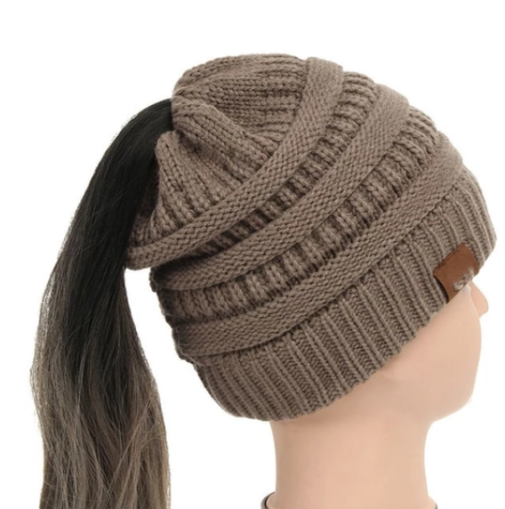 TJ High Bun Ponytail Beanie Hat Chunky Soft Stretch Cable Knit Warm Fuzzy Lined Skull Beanie Acrylic Hats Men And Women