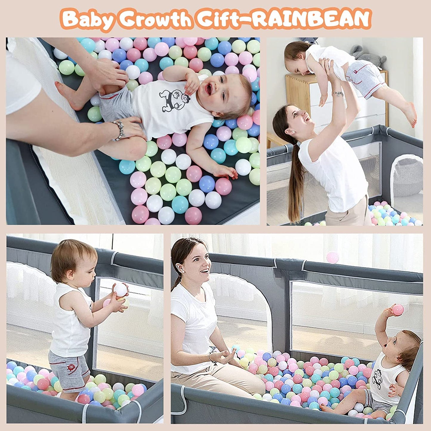 TJ Play Pen For Babies And Toddlers, Baby Play Yard With Gate For Limited Space 47x47x26  Baby Fence With Breathable Mesh, Safety Indoor & Outdoor Activity Center