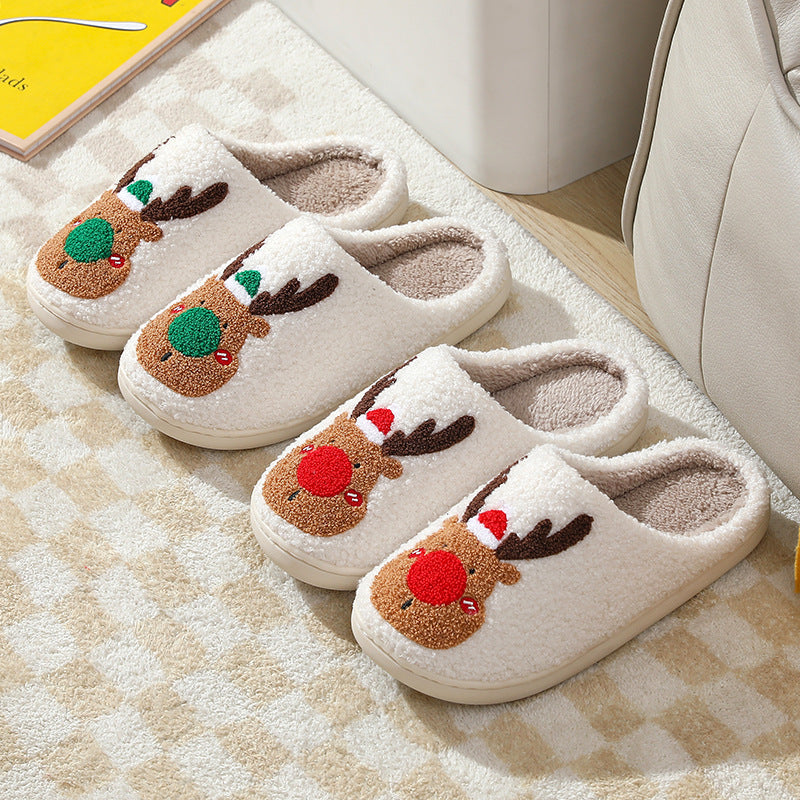 TJ Christmas Shoes Winter Home Slippers Elk Soft Cozy Bedroom Slipper Slip On House Shoes