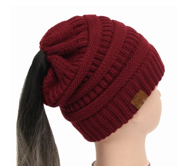 TJ High Bun Ponytail Beanie Hat Chunky Soft Stretch Cable Knit Warm Fuzzy Lined Skull Beanie Acrylic Hats Men And Women