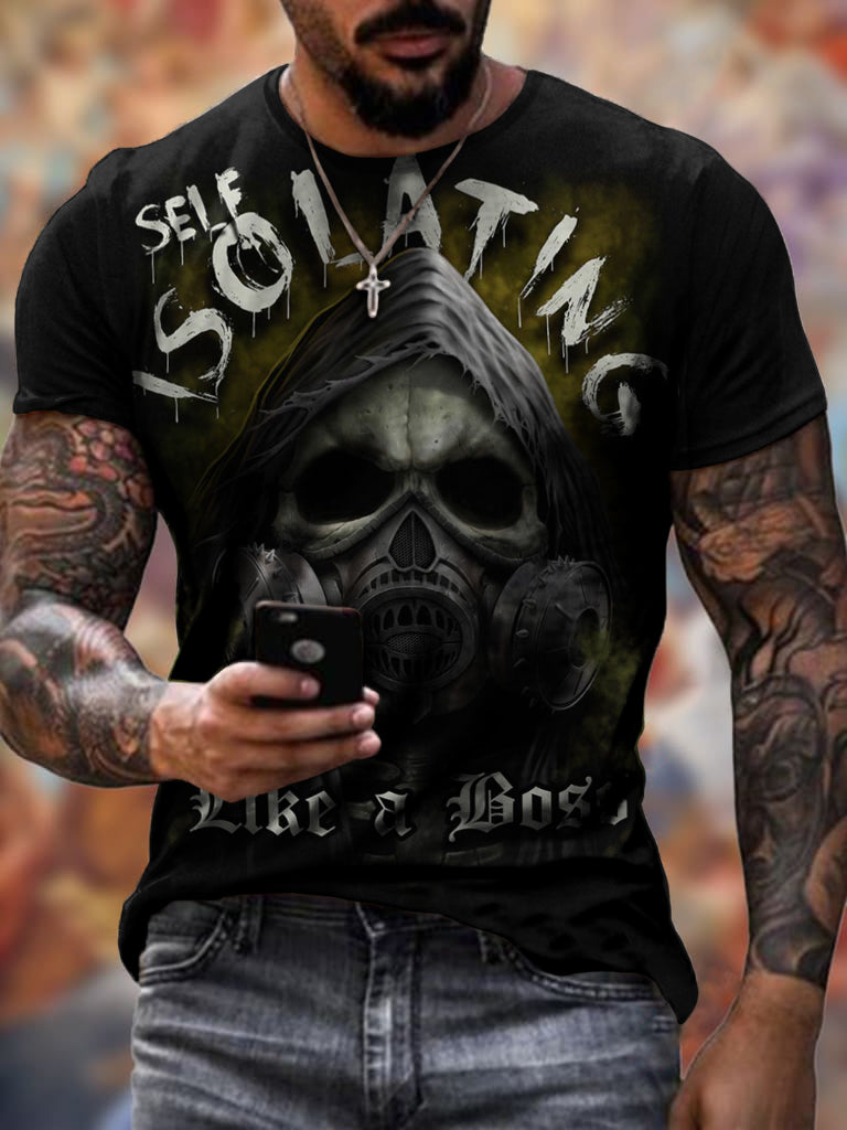 TJ Summer 3D Personality Skull Full-body Printing T-shirt Foreign Trade Men's Trend Short-sleeved