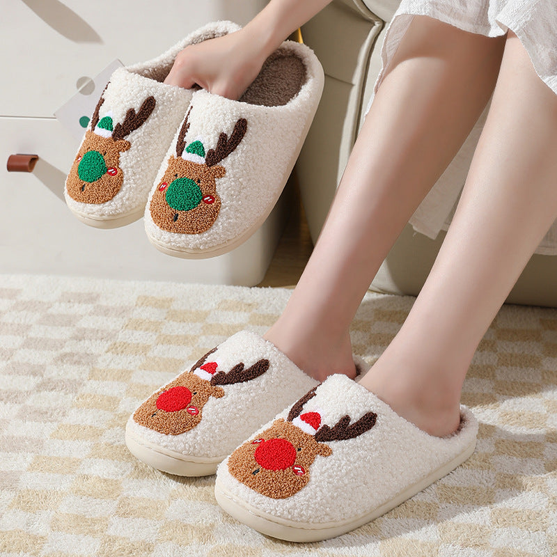 TJ Christmas Shoes Winter Home Slippers Elk Soft Cozy Bedroom Slipper Slip On House Shoes
