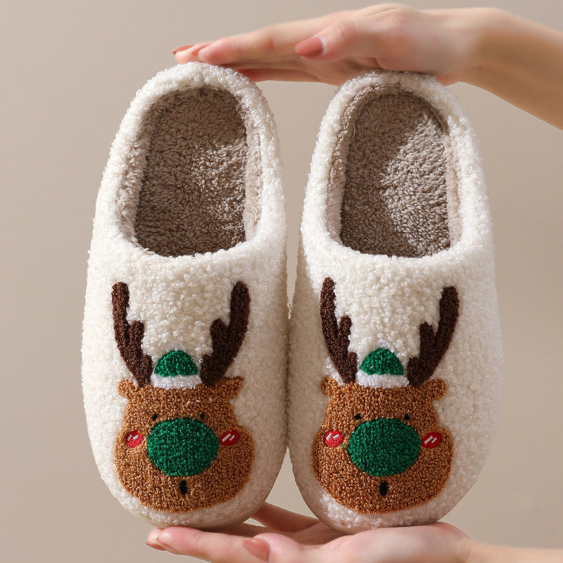 TJ Christmas Shoes Winter Home Slippers Elk Soft Cozy Bedroom Slipper Slip On House Shoes