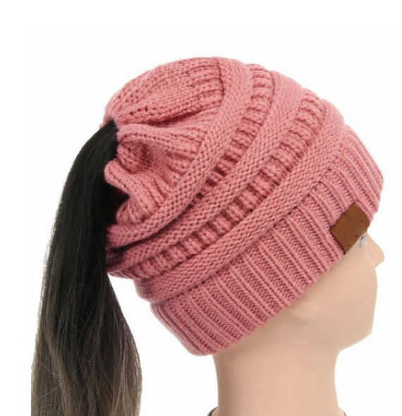 TJ High Bun Ponytail Beanie Hat Chunky Soft Stretch Cable Knit Warm Fuzzy Lined Skull Beanie Acrylic Hats Men And Women