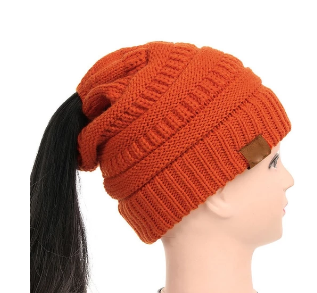 TJ High Bun Ponytail Beanie Hat Chunky Soft Stretch Cable Knit Warm Fuzzy Lined Skull Beanie Acrylic Hats Men And Women