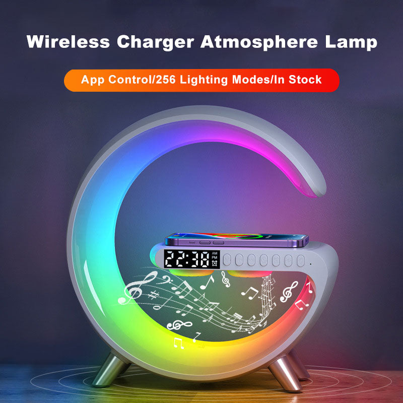 TJ Intelligent Atmosphere Lamp Bluetooth Speaker Wireless Charger Bedside Lamp Sunrise Wake-up Lamp Polar Lamp Alarm Clock