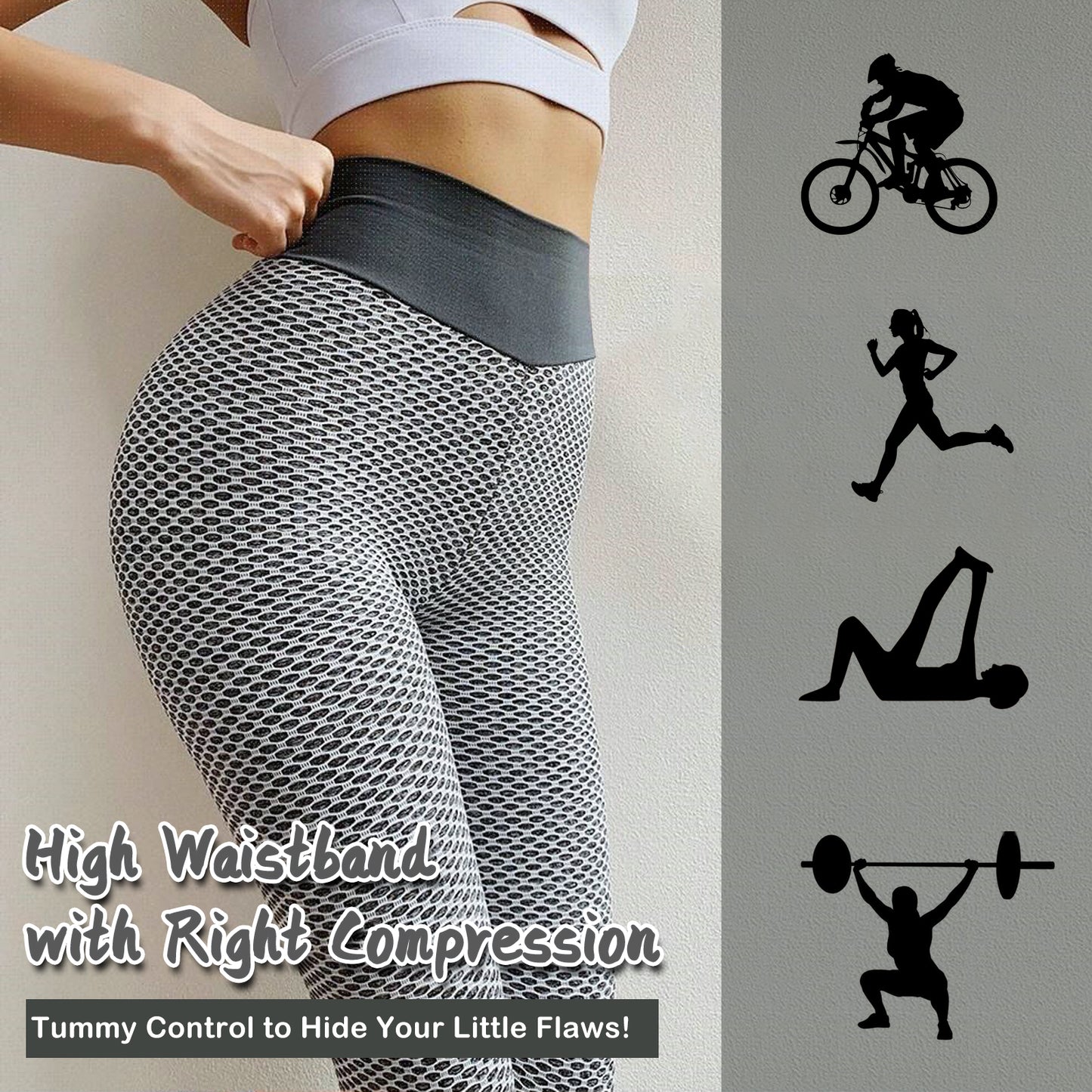 TJ TIK Tok Leggings Women Butt Lifting Workout Tights Plus Size Sports High Waist Yoga Pants Light Grey