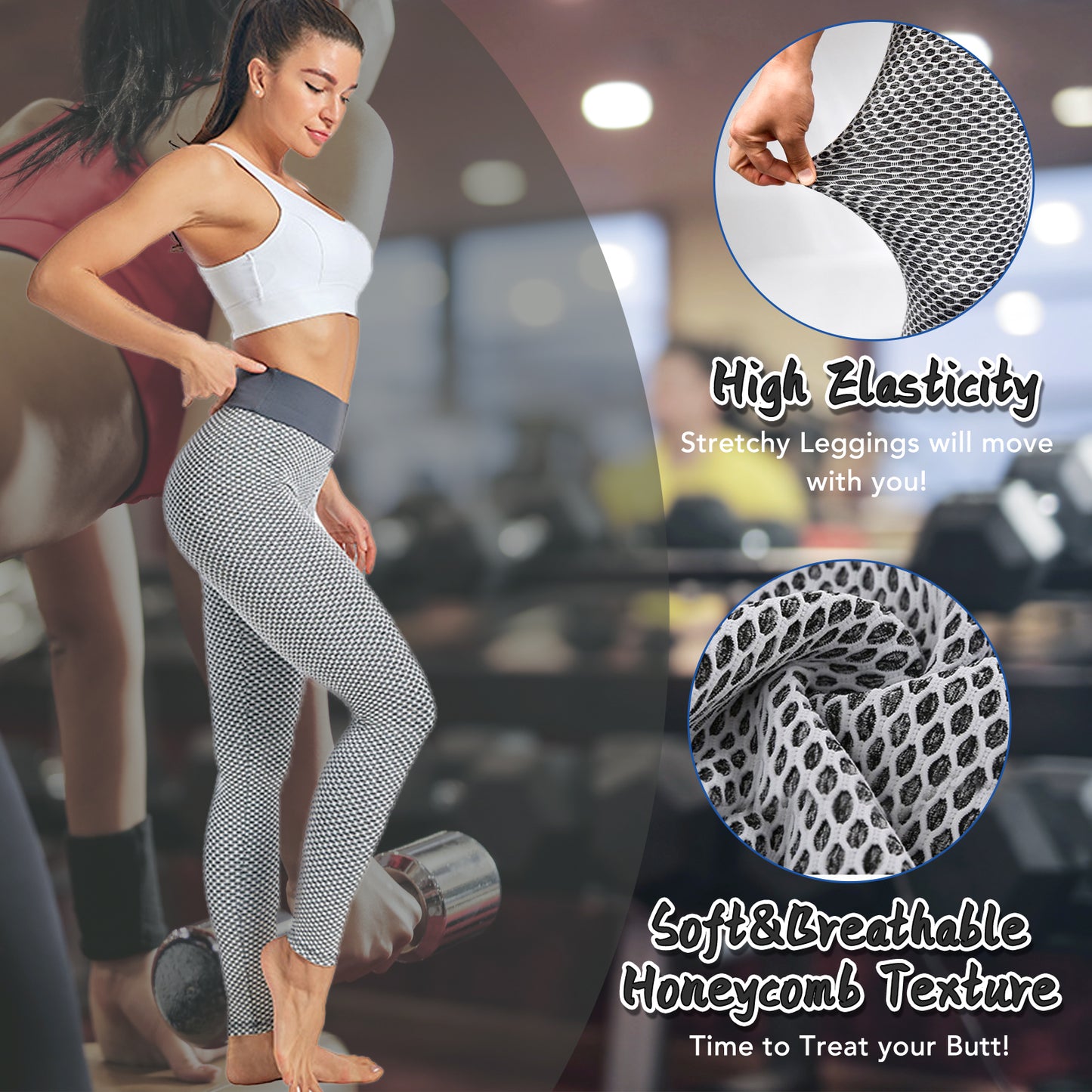 TJ TIK Tok Leggings Women Butt Lifting Workout Tights Plus Size Sports High Waist Yoga Pants Light Grey