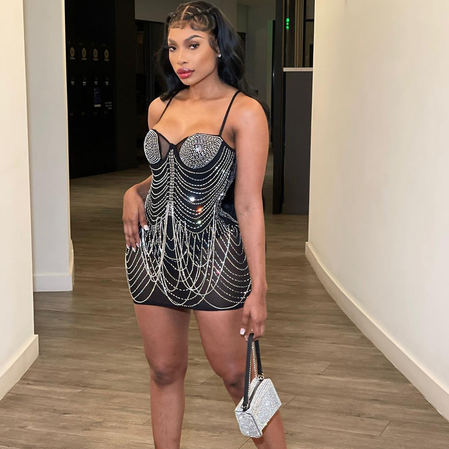 TJ Women's Fashion Personality Tassel Suspender Dress