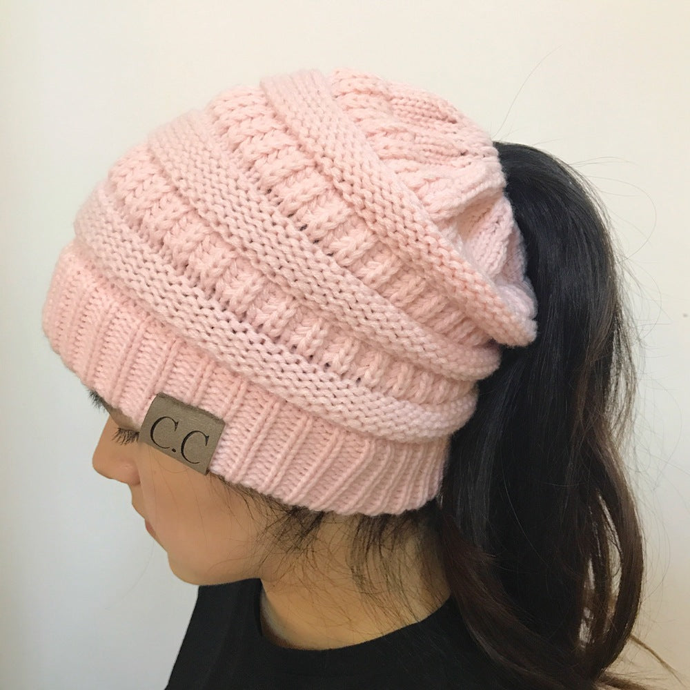 TJ High Bun Ponytail Beanie Hat Chunky Soft Stretch Cable Knit Warm Fuzzy Lined Skull Beanie Acrylic Hats Men And Women
