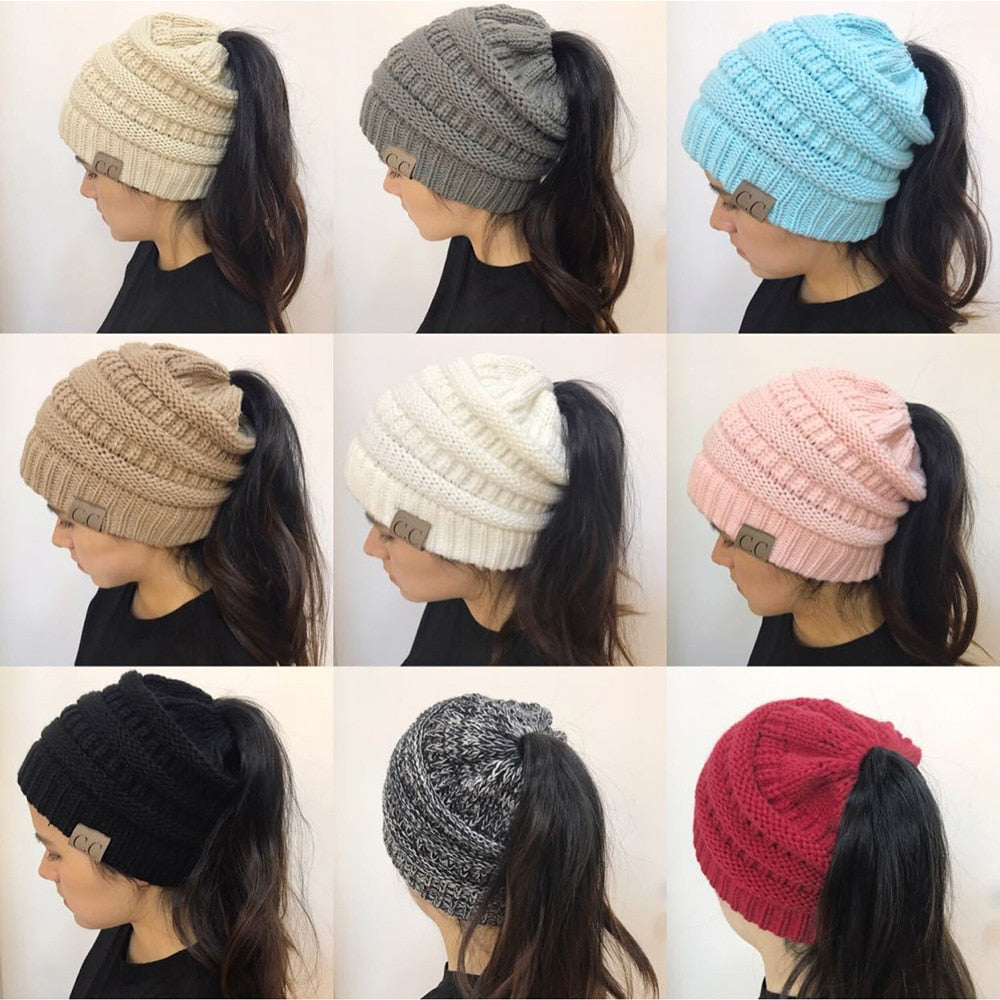TJ High Bun Ponytail Beanie Hat Chunky Soft Stretch Cable Knit Warm Fuzzy Lined Skull Beanie Acrylic Hats Men And Women