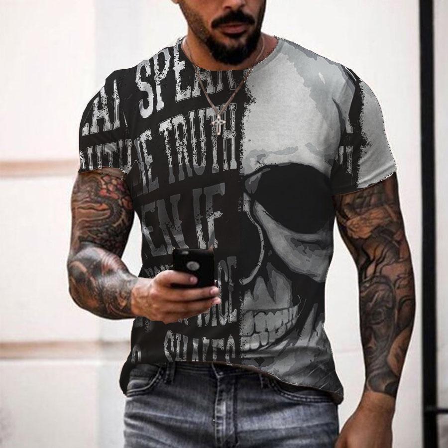 TJ Summer 3D Personality Skull Full-body Printing T-shirt Foreign Trade Men's Trend Short-sleeved