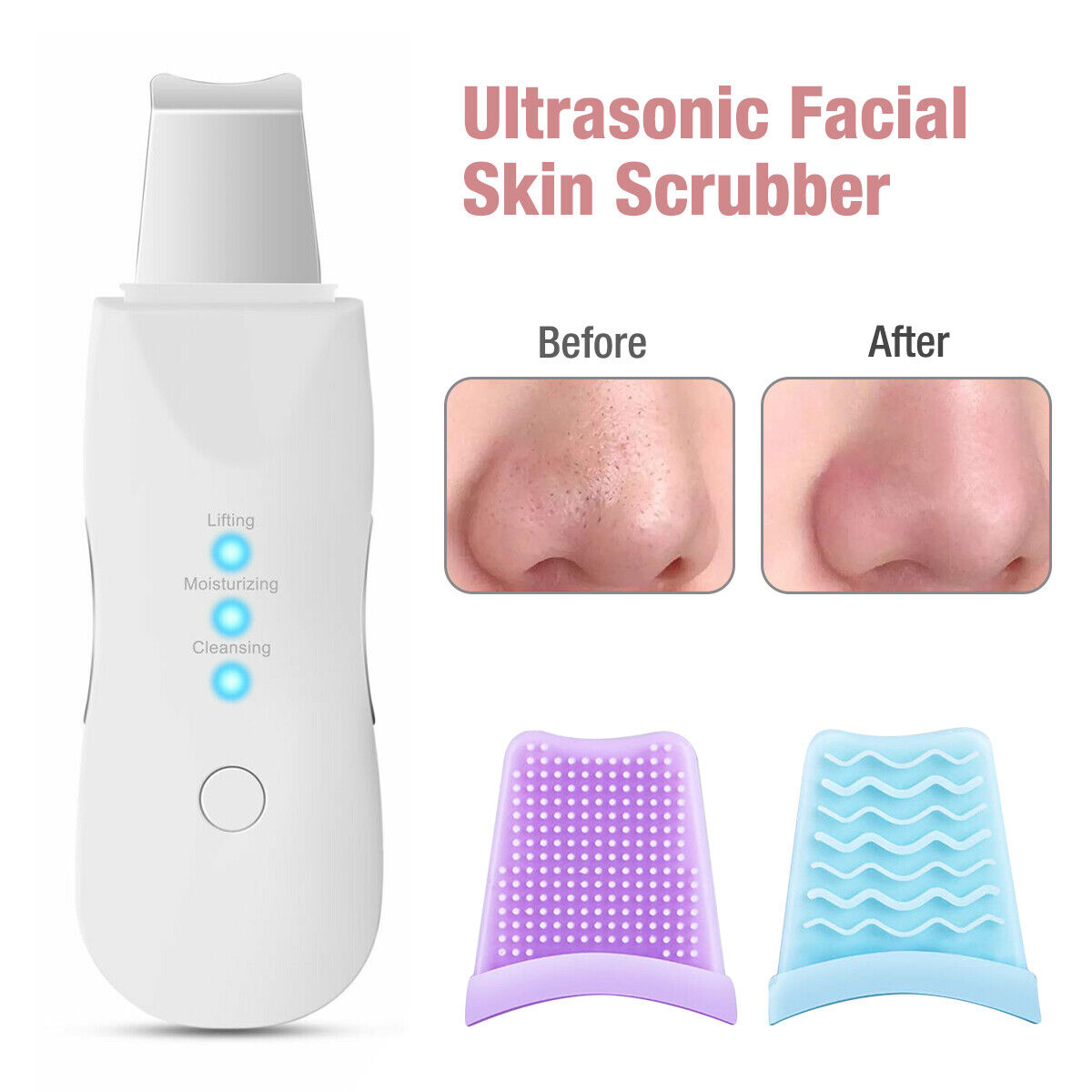TJ Ultrasonic Skin Scrubber Deep Face Cleaning Machine Peeling Shovel Facial Pore Cleaner Face Skin Scrubber Lift Beauty Instrument Ultrasonic Facial Scrubber Pore Blackhead Remover Spatula Deep Skin Spa