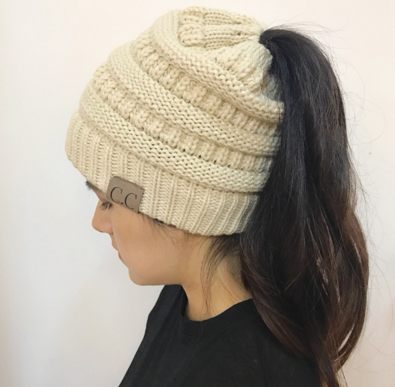 TJ High Bun Ponytail Beanie Hat Chunky Soft Stretch Cable Knit Warm Fuzzy Lined Skull Beanie Acrylic Hats Men And Women
